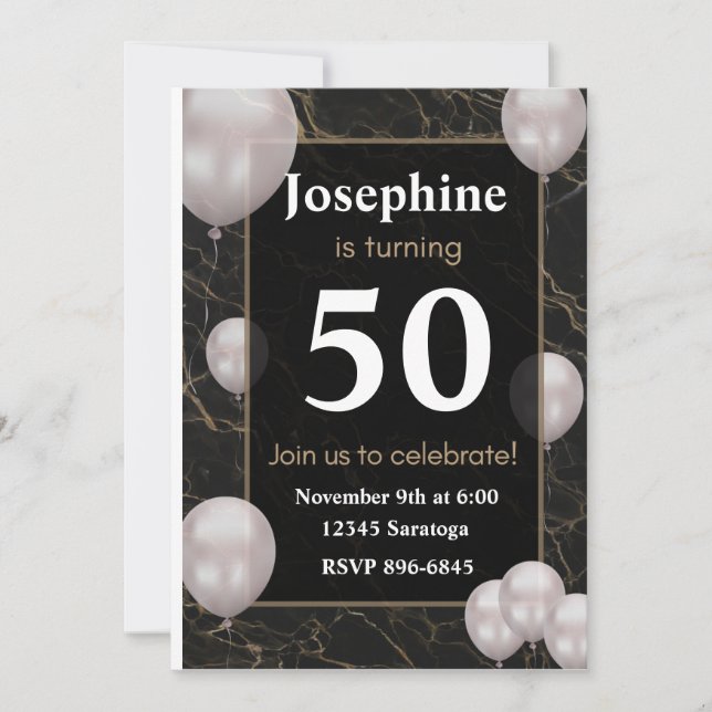 White Gold Lettering on Black Adult Birthday Party Invitation (Front)