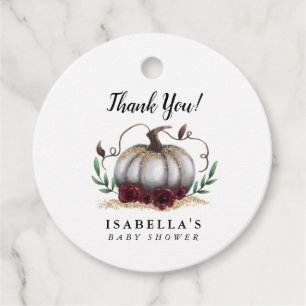White Gold Little Pumpkin Baby Shower Favour Tags