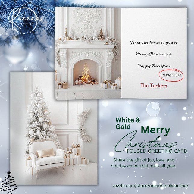 White & Gold Living Room Christmas Greeting Card (Creator Uploaded)