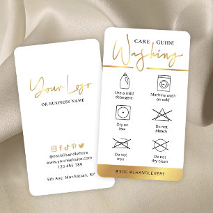 White & Gold Logo Washing Care Instructions Business Card