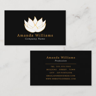 White & Gold Lotus Flower, Floral Business Card