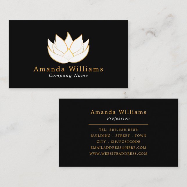 White & Gold Lotus Flower, Floral Business Card (Front/Back)