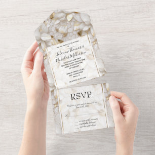 White Gold Lotus Flowers All In One Invitation