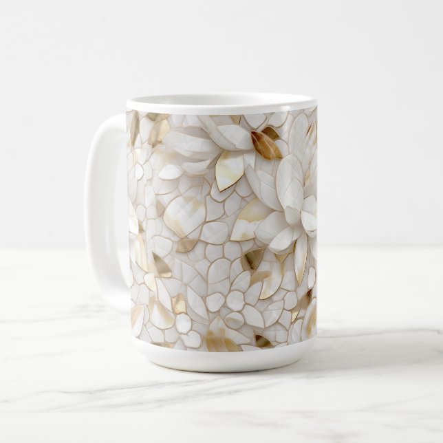 White Gold Lotus Flowers Coffee Mug (Front Left)