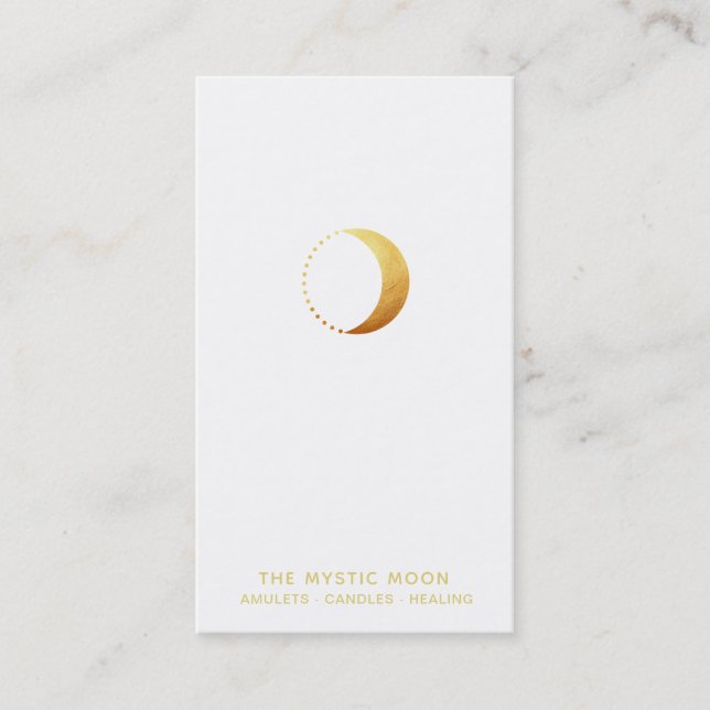 *~* WHITE Gold Lunar Stars Mystic Moon Luna  Business Card (Front)
