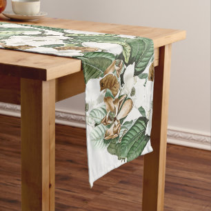 White Gold Magnolia Flower Blossoms Table Runner