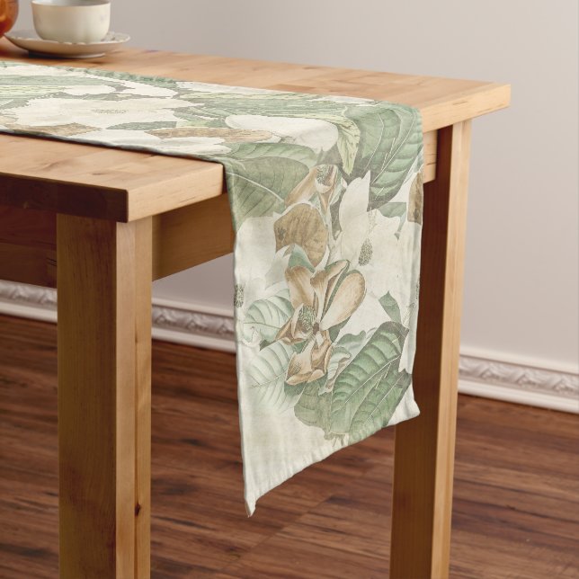 White Gold Magnolia Flower Blossoms Table Runner (In Situ)