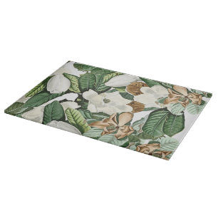 White Gold Magnolia Flowers Floral Cutting Board