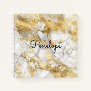 White Gold Marble and Monogram Sketchbook Notebook