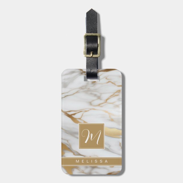 White Gold Marble Background Luggage Tag (Front Vertical)