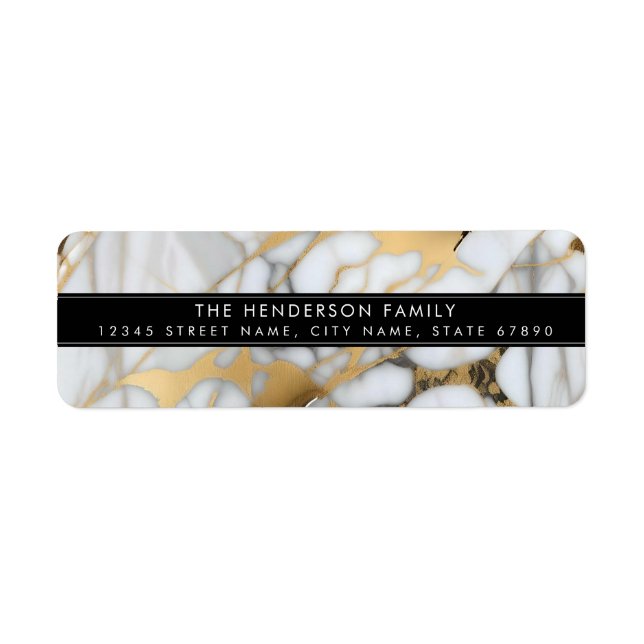White Gold Marble Background Return Address Labels (Front)