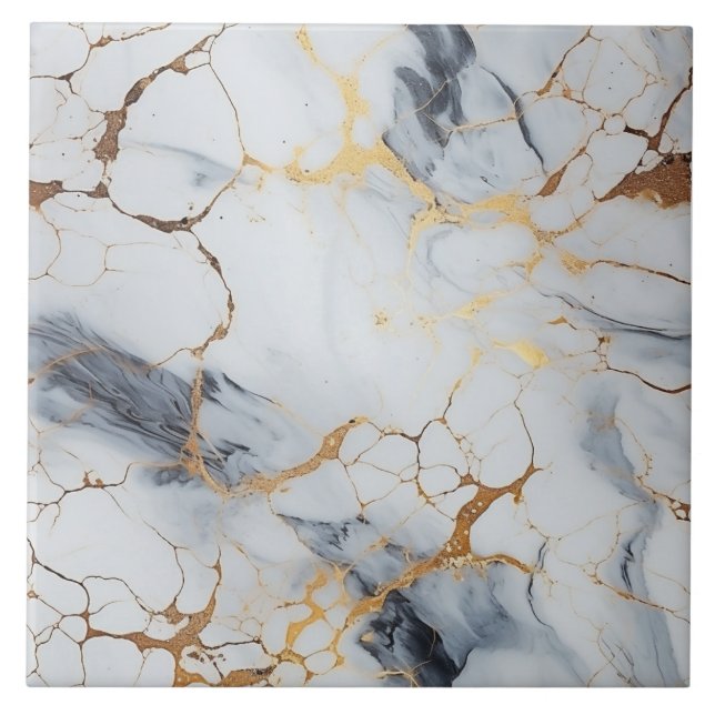 White Gold Marble Background with Cracks Tile (Front)