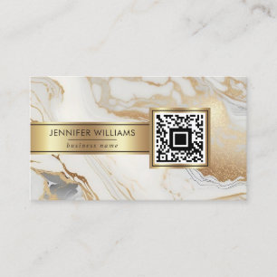 White Gold Marble Elegant Modern Custom QR Code Business Card