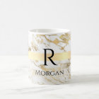 White & Gold Marble, Gold Bar, Black Name Monogram