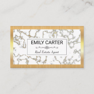 White Gold Marble Gold Metallic Frame Lux Business Card