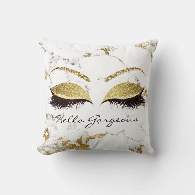 White Gold Marble Makeup Lashes Hello Gorgeous Cushion (Front)