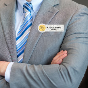 White Gold Marble Modern Restaurant Employee Name Tag