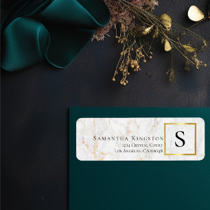 White & Gold Marble   Monogram Return Address