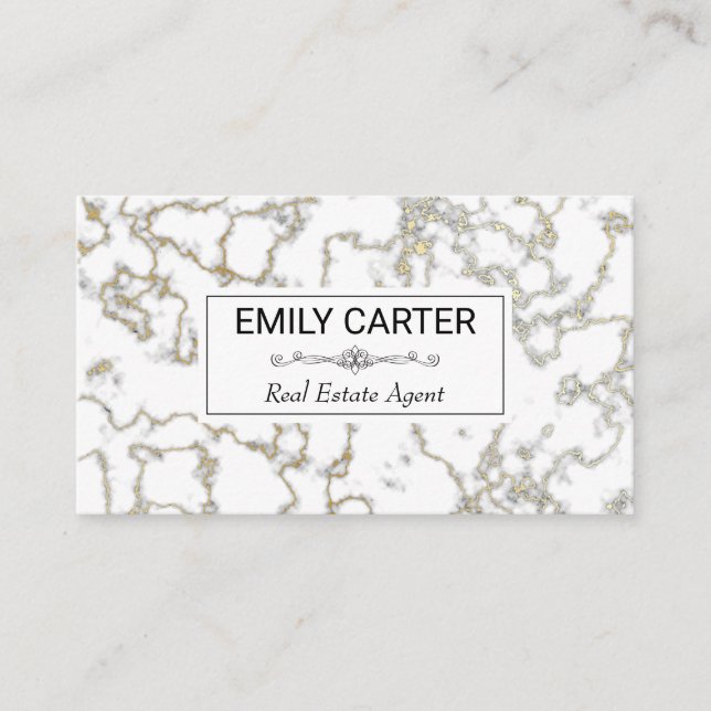 White Gold Marble | Real Estate Agent Business Card (Front)