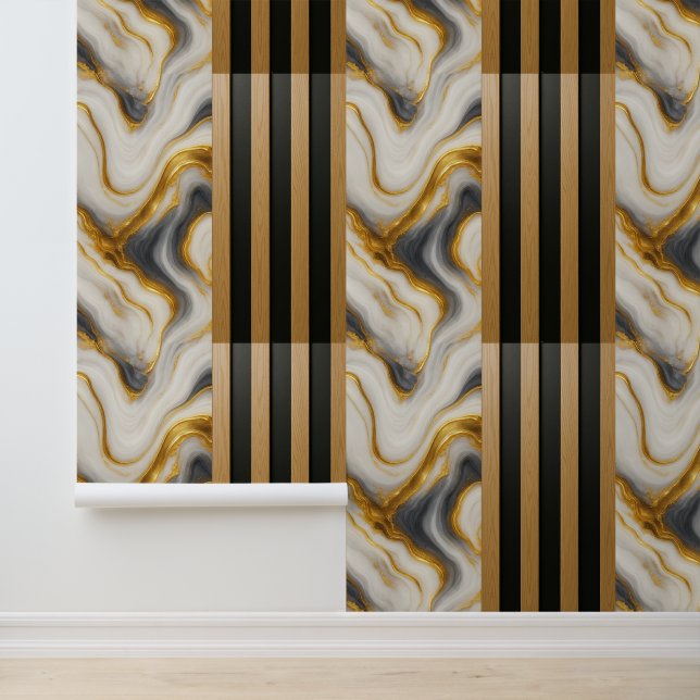 White Gold Marble Wood Slats - Self-Adhesive  Wallpaper (Application)
