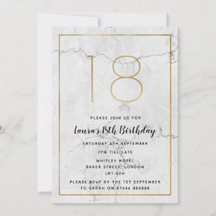 White & Gold Marbled 18th Birthday Invites