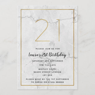 White & Gold Marbled 21st Birthday Invites