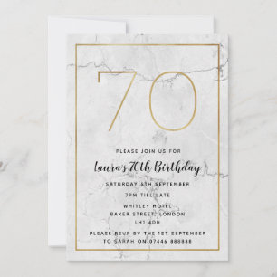 White & Gold Marbled 70th Birthday Invites