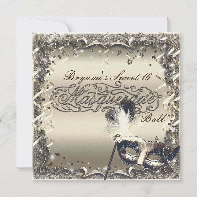 White Gold Masquerade Mask Elegant Ball Party Invitation (Front)
