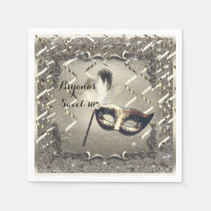 White Gold Masquerade Mask Elegant Ball Party Napkin