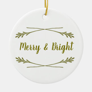 White & Gold Merry& Bright Ceramic Tree Decoration