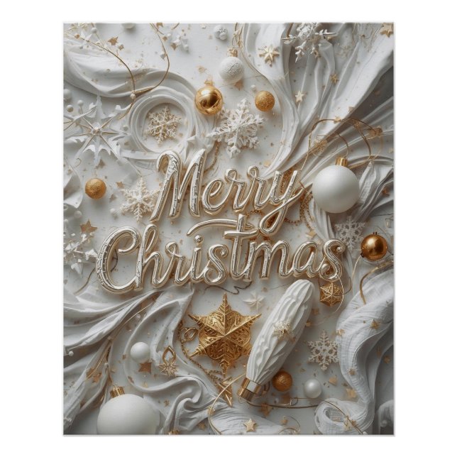 White & Gold “Merry Christmas” Poster (Front)
