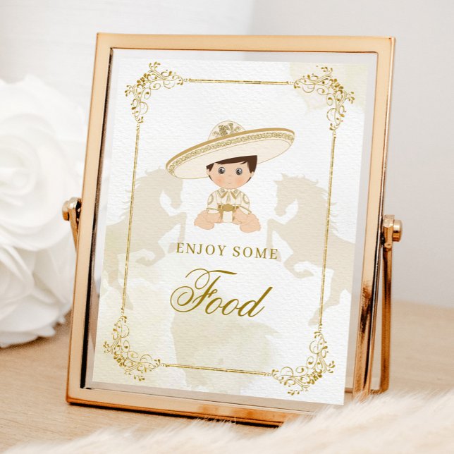 White Gold Mexican Boy Baptism 1st Birthday Food Poster (Creator Uploaded)