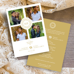 White Gold Minimal Initials Wedding Fancy 4 Photos Invitation