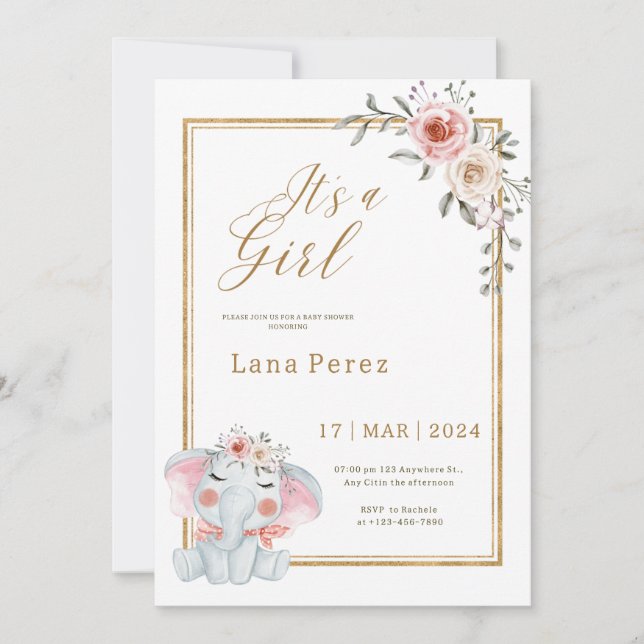 White Gold Minimalist Animal Baby Shower Invitation (Front)