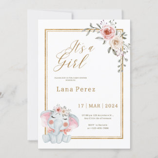 White Gold Minimalist Animal Baby Shower Invitation