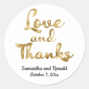 White & Gold Minimalist Love & Thanks Wedding Classic Round Sticker