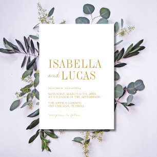White & Gold Minimalist Modern Wedding Invitation