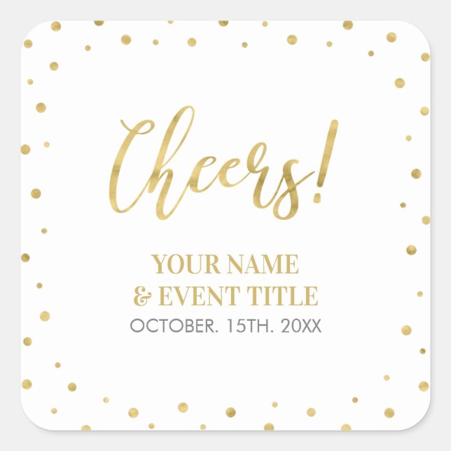 White & Gold | Modern Cheers Adult Birthday Favour Square Sticker (Front)