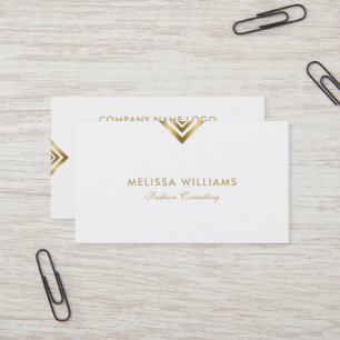 White & Gold Modern Geometric Accents Business Car Business Card
