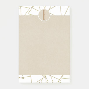 White Gold Modern Geometric Kraft Rustic Monogram Post-it Notes
