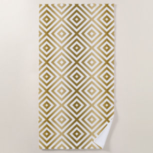 White & Gold Modern Geometric Pattern Beach Towel