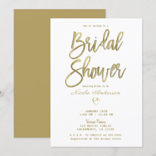 White & Gold Modern Minimal Chic Bridal Shower    Invitation