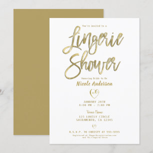White & Gold Modern Minimal Chic Lingerie Shower  Invitation