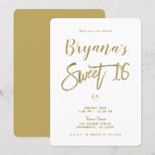 White & Gold Modern Minimal Chic Sweet 16   Invitation