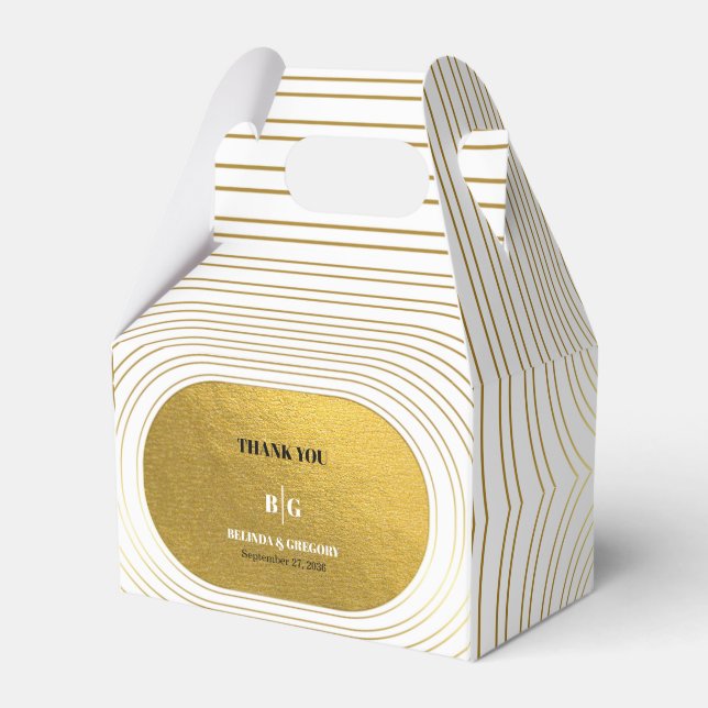 White & Gold Modern Minimalist Arch Wedding  Favour Box (Front Side)