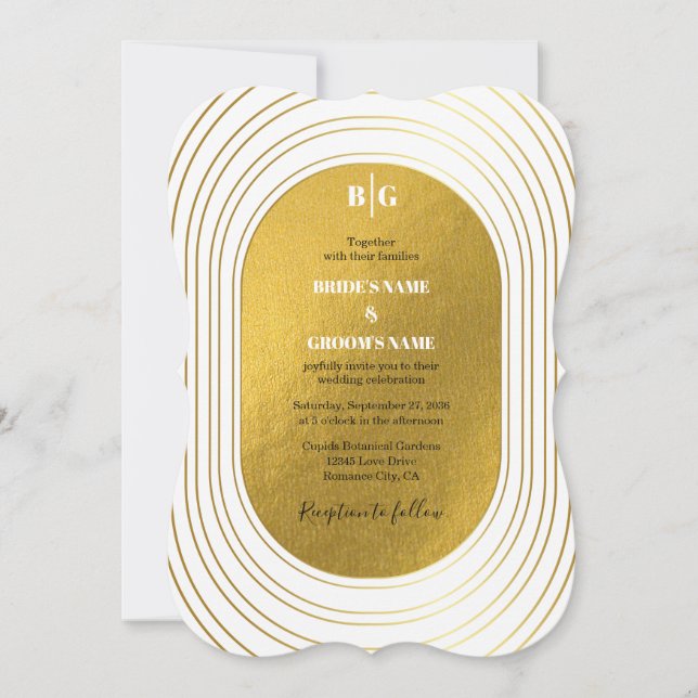 White & Gold Modern Minimalist Arch Wedding Invitation (Front)