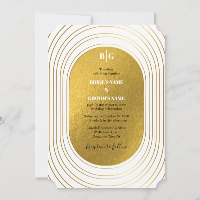 White & Gold Modern Minimalist Arch Wedding Invitation (Front)