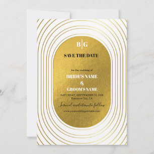 White & Gold Modern Minimalist Arch Wedding Save The Date