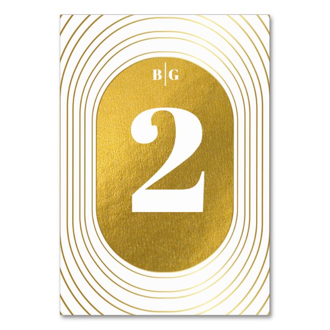 White & Gold Modern Minimalist Arch Wedding Table Number (Front)