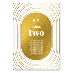 White & Gold Modern Minimalist Arch Wedding Table Number